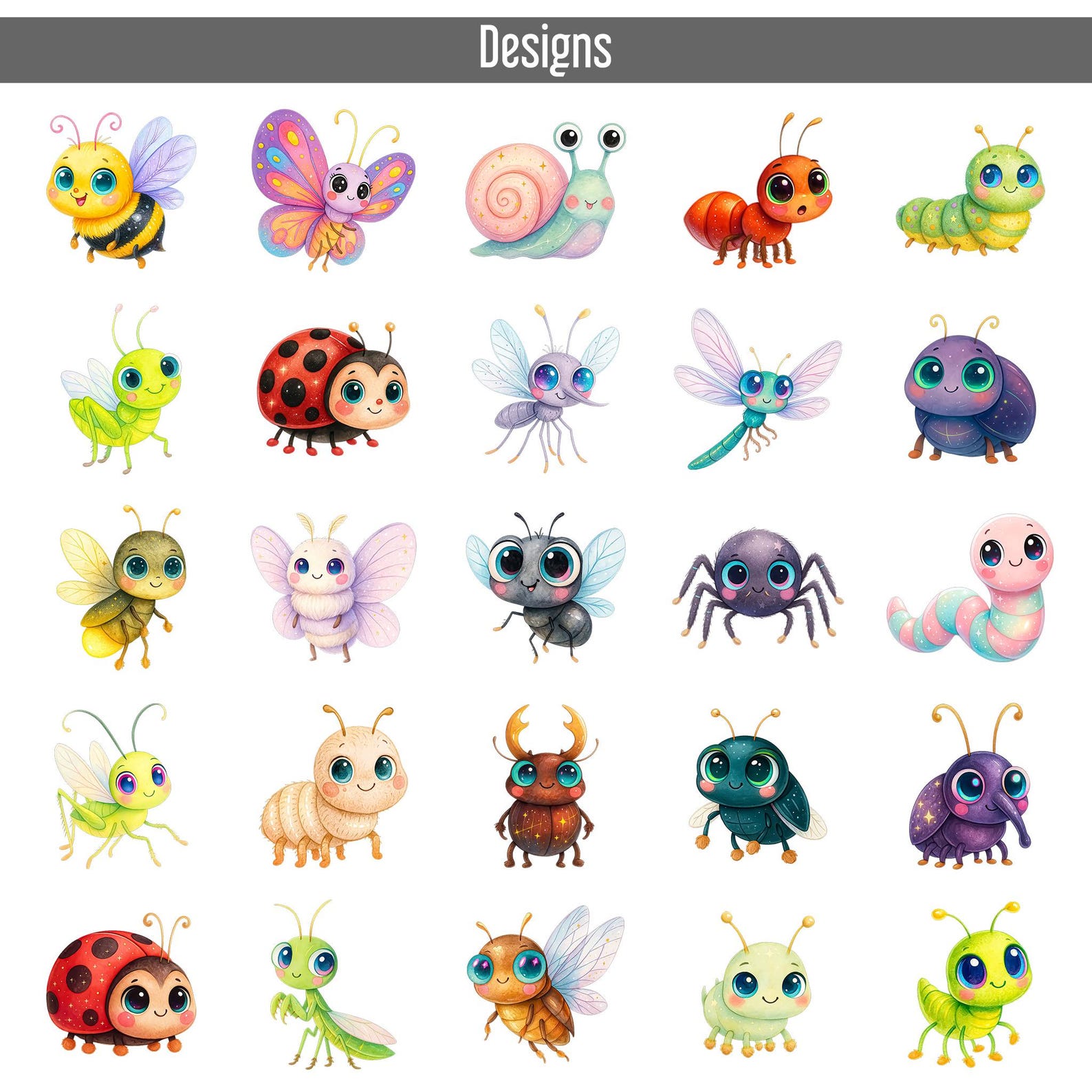 75 Whimsical Insects Bugs Watercolor PNG Clipart, Cute Quirky Insects ...