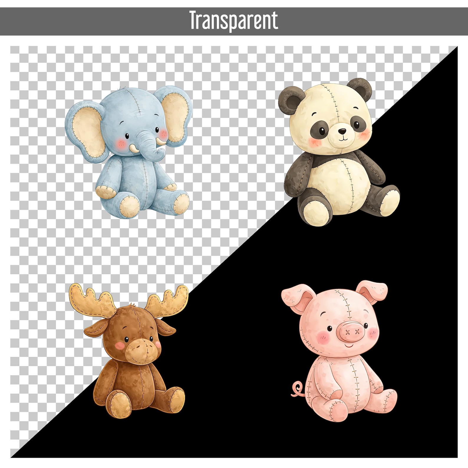 25 Vintage Stuffed Animals Clipart, Cute Plush Zoo Animals, Handcrafted ...