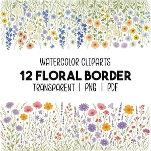 12 Bordures Florales Aquarelle Clipart PNG, PDF | Cadre de Fleurs Champêtres Camomille, Fleurs Bohèmes d'Été, Mariage Journal Téléchargement