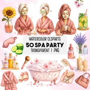 50 Spa Day Clipart PNG Bundle, Piece Cute Watercolor Spa, Self Care Elements, Spa Party, Manicure Pedicure, Instant Download, Commercial Use