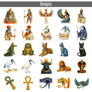 75 Watercolor Ancient Egypt Clipart Bundle, Pharaohs, Gods, Pyramids, PNG, Instant Download, Commercial Use, Cleopatra, Eye of Horus image 3