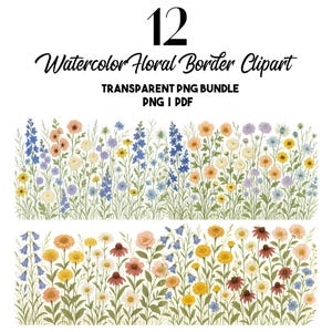 12 Bordures Florales Aquarelle Clipart PNG, PDF | Cadre de Fleurs Champêtres Camomille, Fleurs Bohèmes d'Été, Mariage Journal Téléchargement