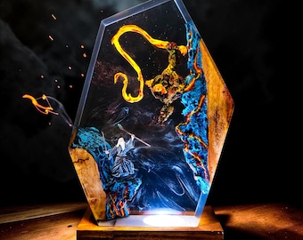 Lámpara artesanal de resina de Gandalf contra Balrog - Regalo especial para fans de Tolkien