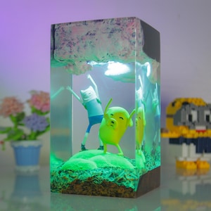 Adventure Time Resin Art Lamp – Finn & Jake handmade epoxy lamp, unique iconic scene