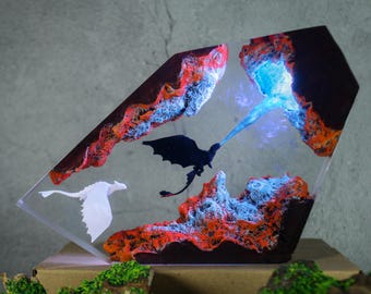 Toothless & Light Fury Dragon Resin Lamp: Handmade LED Night Light