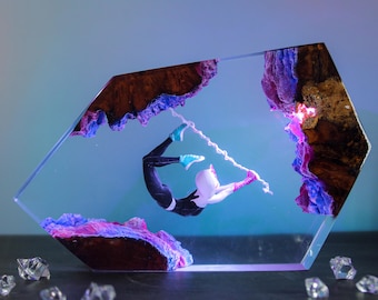 Handmade Epoxy Resin Lamp – Spider Hero Scene | Unique Collectible Night Light