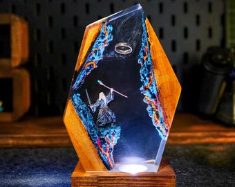 Wizard Rings Resin Lamp: Handmade Epoxy Night Light with LED Staff