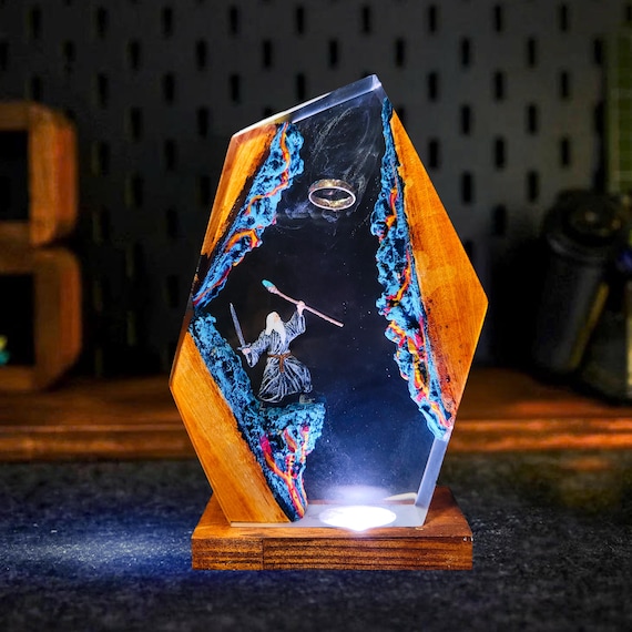 Wizard Rings Resin Lamp: Handmade Epoxy Night Light with LED Staff
