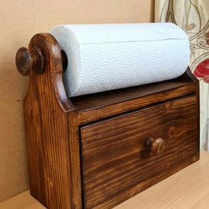 Porta-toalhas de cozinha com gaveta. Presente de casamento, casa nova, feito à mão em madeira