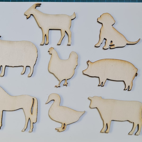 Farmyard animal shapes. laser cut animal shapes, educational play, craft shapes