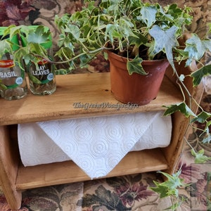 Kitchen towel holder and shelf handmade with reclaimed timber and finished with wax