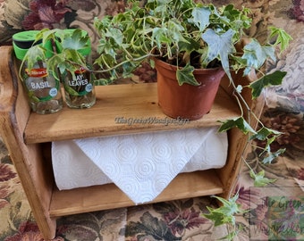 Kitchen towel holder and shelf handmade with reclaimed timber and finished with wax