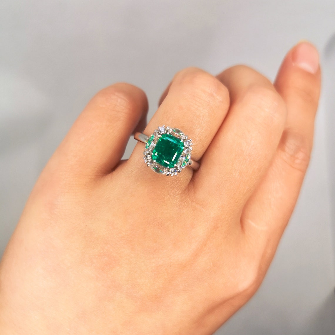 US seller 18K 1.2ct lab grown emerald statement ring for | Etsy