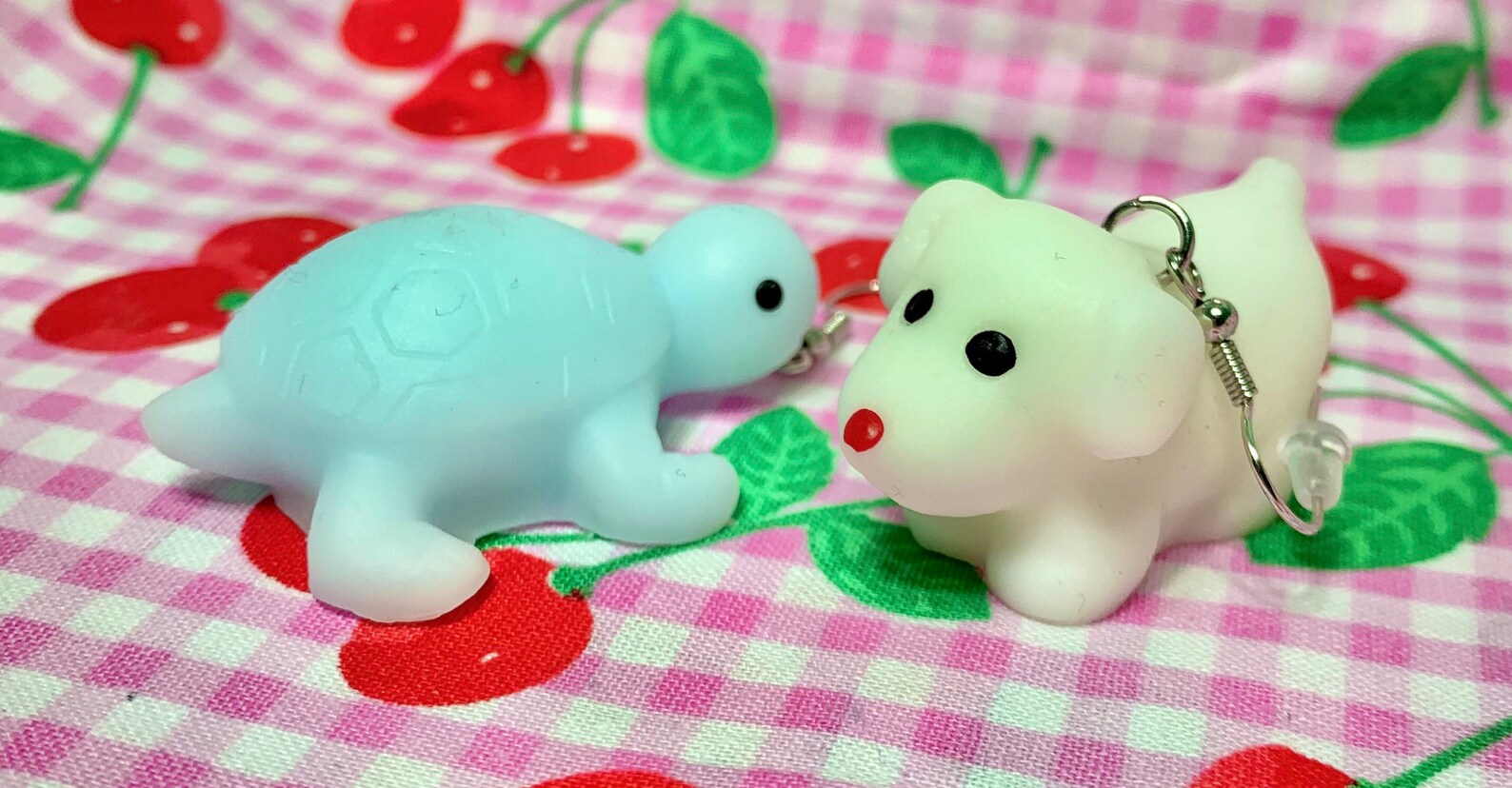 Blue Turtle and White Dog Mochi Squishy Earrings Etsy