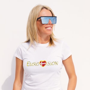 Eurovision Song Contest T shirt, DENMARK flag Unisex Heavy Cotton Tee Eurovision Unisex Clothing, gold color letters Personalized your flag