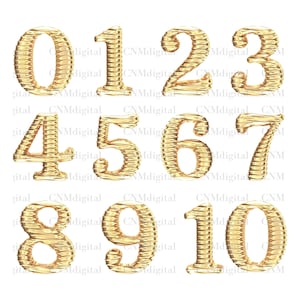 Digital Numbers clipart. gold color, Instant download PNG format. Transparent, digital download printable, 0-10 Numbers ONLY. Not a Font.