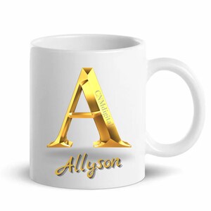 Personalized Initial Mug, Initial Gold letters, initial Name Mug ,Mother&#39;s day, fathers Day, Birthday Gift, Gift for Friend,  mug allyson