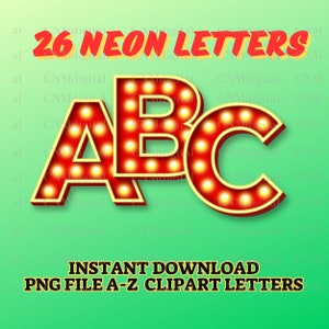 Neon letters alphabet A-Z 26 letters Clipart PNG Wine Bar Sign Marquee Light Instant Download Digital Alphabet wine bar coffee Casino Circus