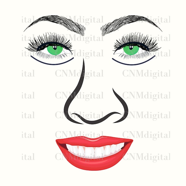 Woman Beautiful Face, Instant Download, Pretty Woman, Eyes cutting, Red Lips, Makeup, Face silhouette, PNG Digital, Transparent, Printable,