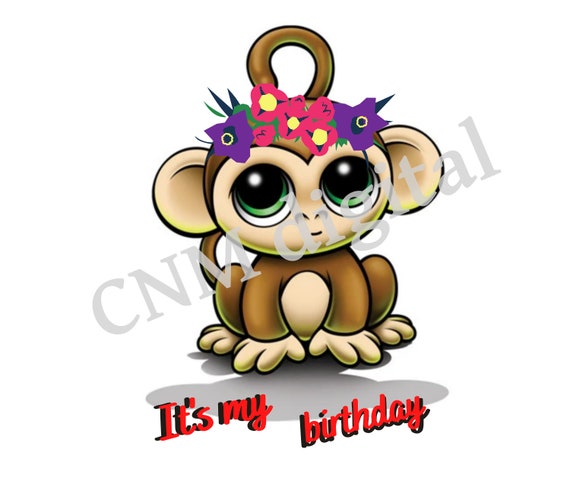 It's My Birthday Cute Monkey, Instant Download Digital PNG File