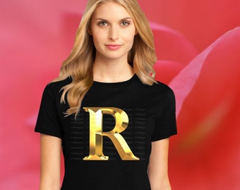 Gold Initial T-Shirt: Personalisiertes Buchstaben-Grafik-T-Shirt
