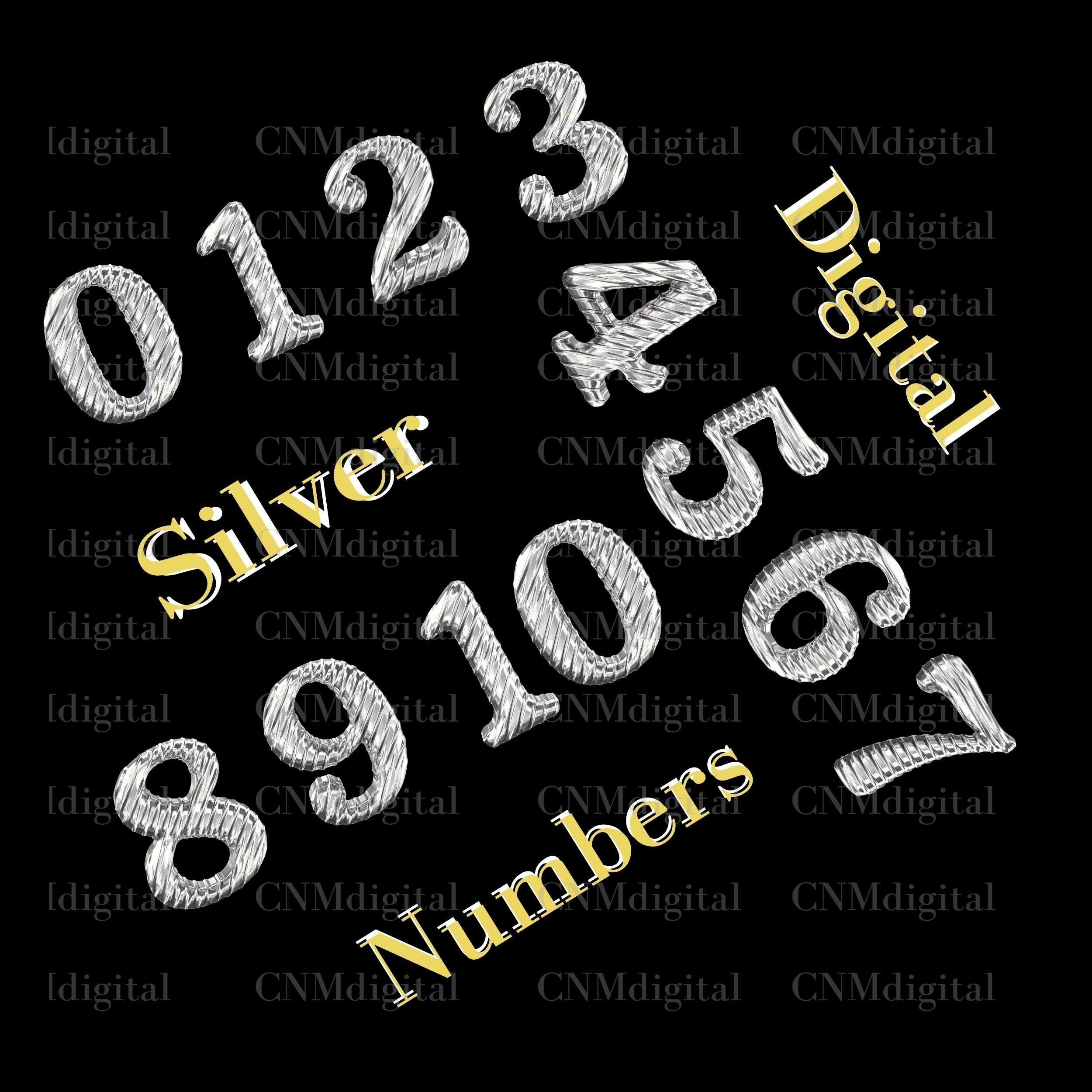 Silver Numbers Clipart: Wavy PNG Graphics (digital Download) - Etsy