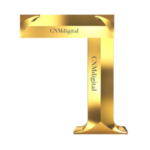 May include: A golden, L-shaped object with the text "CNMdigital" printed on two sides. The object has a reflective, metallic finish and is set against a white background. The design is modern and geometric.