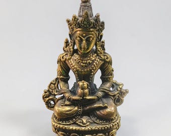 Amitayus Statue | Buddha of Longevity | Brass Crowned Deity | Handmade