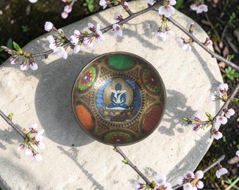Medicine Buddha Hand-Painted Singing Bowl 5.12 inches | Sangye Menla Singing Bowl | Healing Mantra Engraved