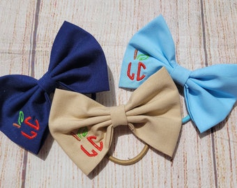 Personalized School Uniform Bows, Personalized Fabric Bows, Custom School Bows, Apple Hairbows, Personalized Hair Clips
