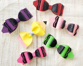 Crayon and Pencil Bow, Back to School Bow Set, Custom Bow, Pencil Bow, Crayon Bow