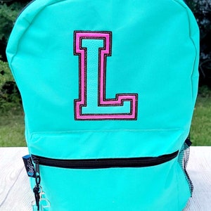 Personalized monogram name leather backpack, Fluffy fringe embroidery, Backpack for girls,  Backpack for boys, Custom name backpack, Glitter