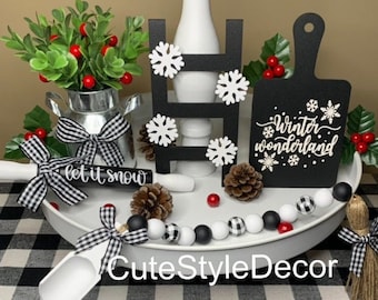 Winter Tiered Tray Decor | Christmas Tiered Tray Decor | Christmas Tier Tray Decor | Winter Tier Tray decor | Winter Wonderland Decor