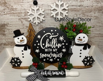 Farmhouse Tiered Tray Decor | Winter Tiered Tray Decor | Snowman Decor | Chillin with my snowmies | Winter Shelf Decor | Winter Decor