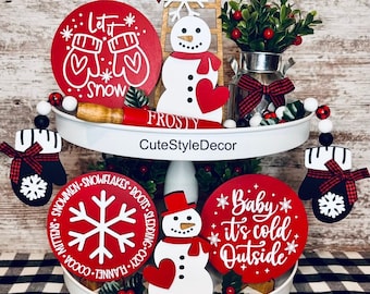 Christmas tiered tray decor | Snowman tiered tray decor | Winter decor | Winter tiered tray decor | Snowman decor | Winter Signs
