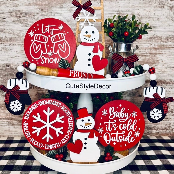 Christmas tiered tray decor | Snowman tiered tray decor | Winter decor | Winter tiered tray decor | Snowman decor | Winter Signs