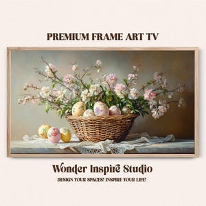 Easter Eggs Frame Tv Art, Floral Vintage Painting, Farmhouse Frame Tv Art Decorations, Easter Wall Art, Vintage Easter Frame Tv Art Decor
