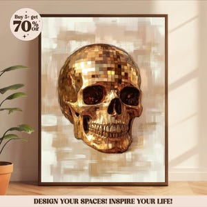 Skull Disco Ball Print Halloween Cool Poster Decor College Apartment Decor Aesthetic Wall Art Halloween Print Art Skull Painting Goth Decor
