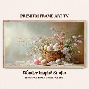 Easter Eggs Frame Tv Art, Vintage Easter Painting, Farmhouse Frame Art, Easter Wall Art, Easter Decorations, Floral Frame Tv Artwork Easter