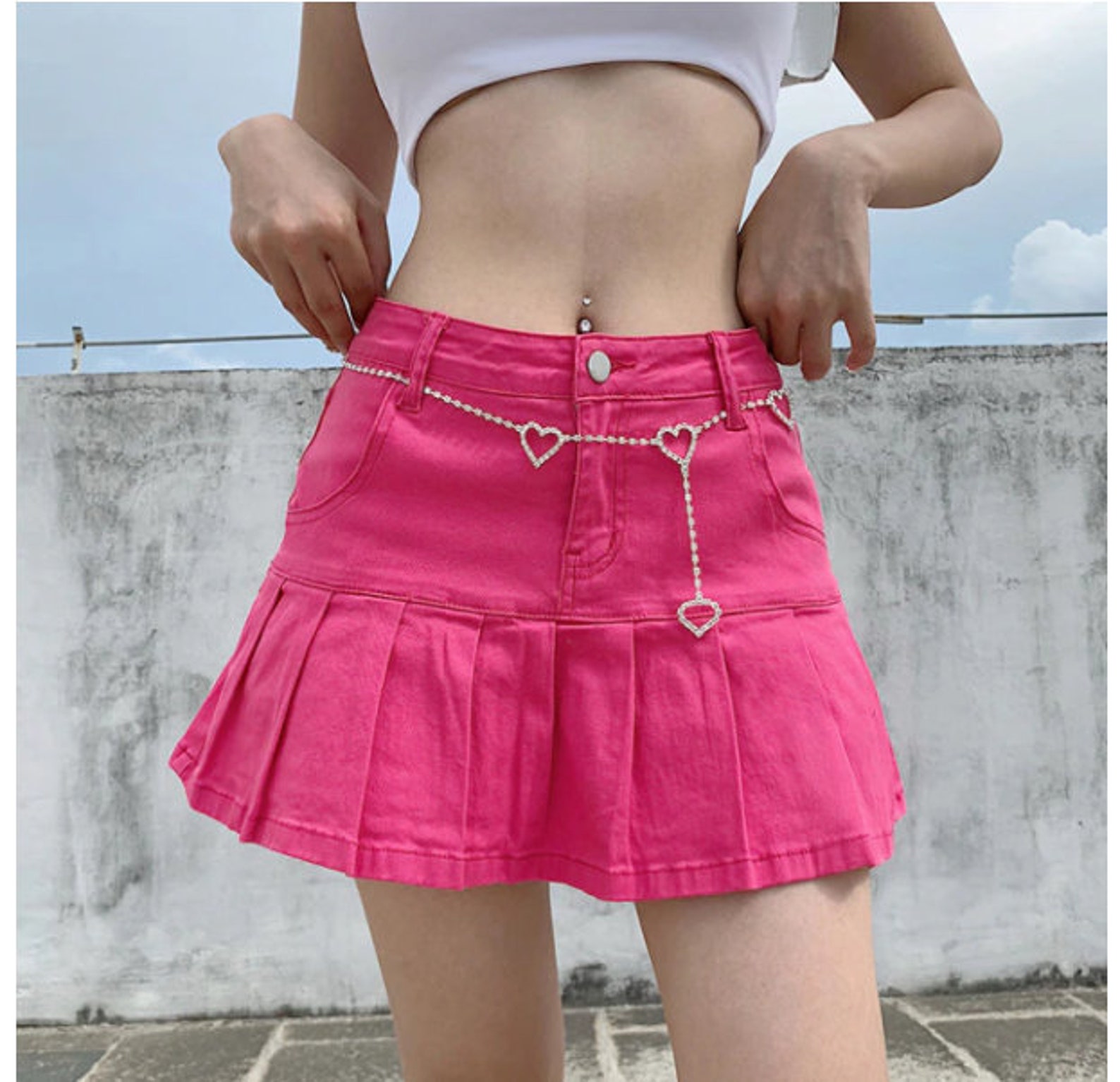 Harajuku Punk Y2k Denim Mini Pleated Skirt Ladies Summer High Etsy