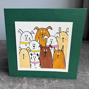 Carte d'anniversaire groupe de chiens, carte de remerciement, peinte à la main en acrylique pour amoureux des chiens