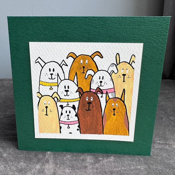 Group of dogs birthday card thank you card Handmade acrylic painted greetings dog lover