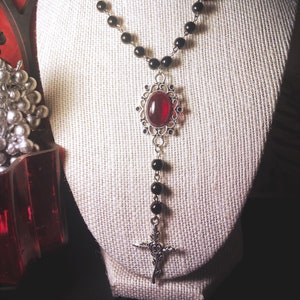 Gothic Cross Y Red Necklace Goth Style Beaded Vampire Cosplay