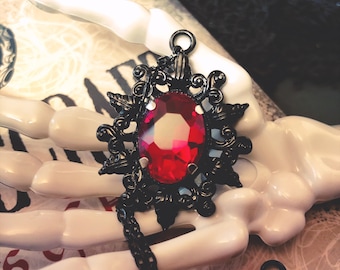 The Count : Blood Red Gothic Pendant Ornate Black Frame Vampire Goth Halloween