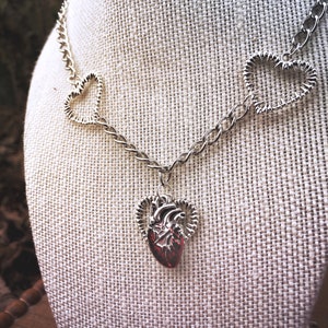 Desire : Punk Spiked Heart Necklace Chunky Chain Human Heart Edgy Goth