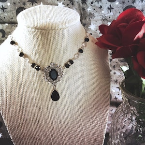 Black Rhinestone Romantic Gothic Beaded Pendant Necklace