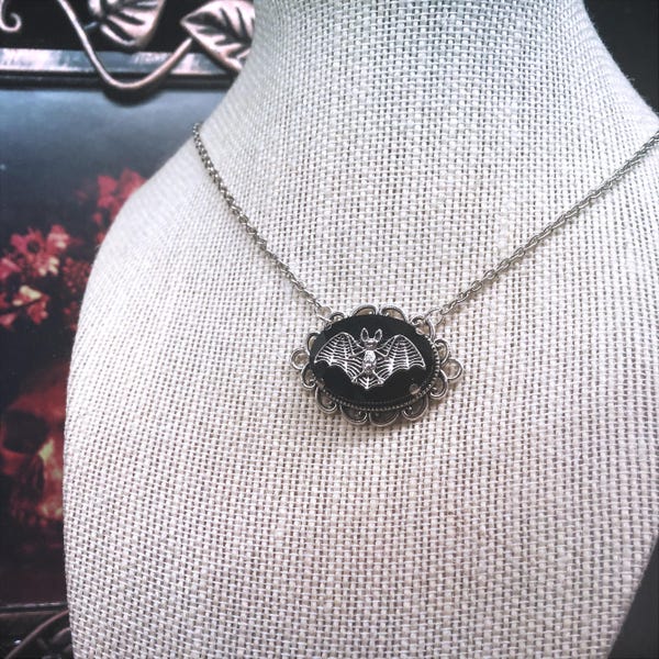 Murphy: Gothic Bat Cameo Necklace Goth Vampire