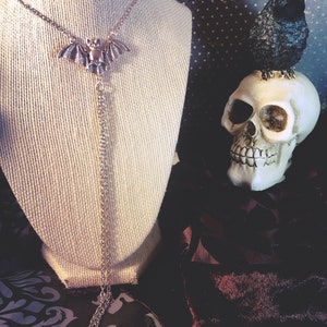 Gothic Bat Mock Bolo Tie Necklace Goth Punk Rockabilly