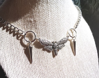 Deaths Head Moth Spike Chain Necklace Punk Goth Horror