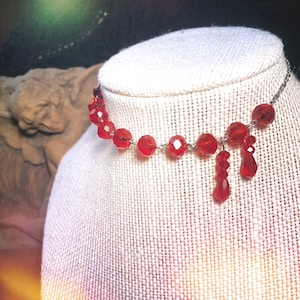 Bloody Slit Throat Red Bead Choker Goth Vampire Halloween Horror